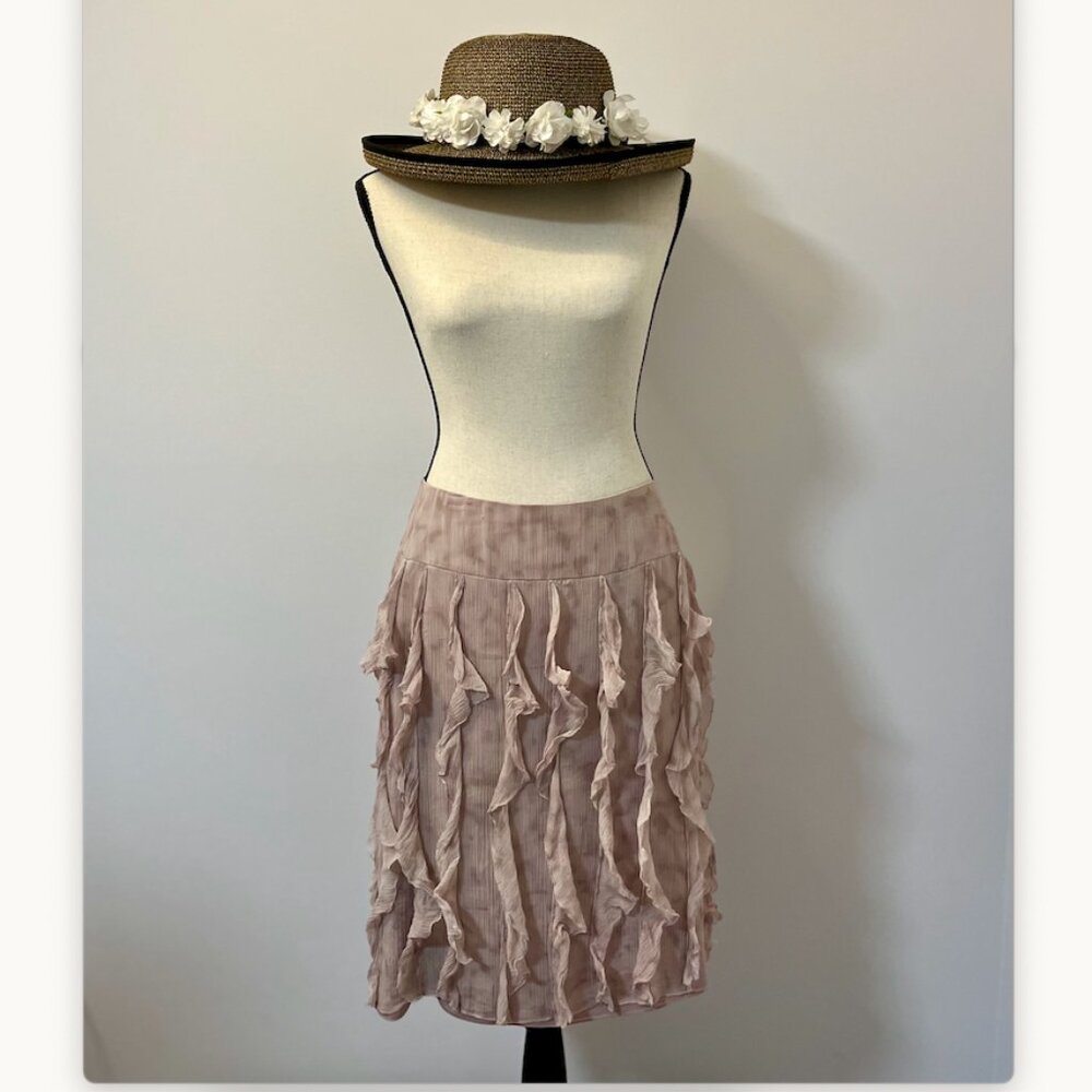 WORTH 100% SILK PINK DUSTY ROSE RUFFLES FULLY LINED SKIRT US WOMEN SIZE 2